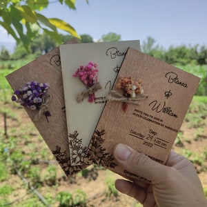 Wood & Floral Wedding Invitation Set, Personalizal Floral Wedding Invitation