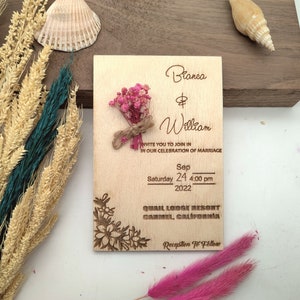 Rustic Floral Wood Wedding Invitations, Floral Wood Wedding Invitation Set,