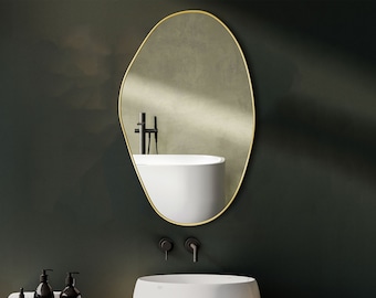 Asymmetrical Wall Mirror, Irregular Abstract Decor, Wooden Frame