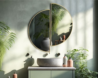 Zestaw luster ściennych w kształcie półkola, złote nowoczesne lustro, rozdzielony wzór lustra, lustro do łazienki, geometryczny wystrój ściany