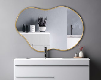 Gold Framed Asymmetrical Mirror, Abstract Wall Decor