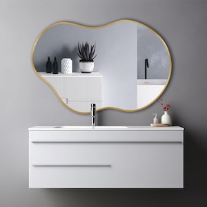 Asymmetrical Mirror, Irregular Mirror, Mirror Wall Decor, Abstract Mirror, Gold Irregular Mirror , Gold Color Framed Abstract Mirror.