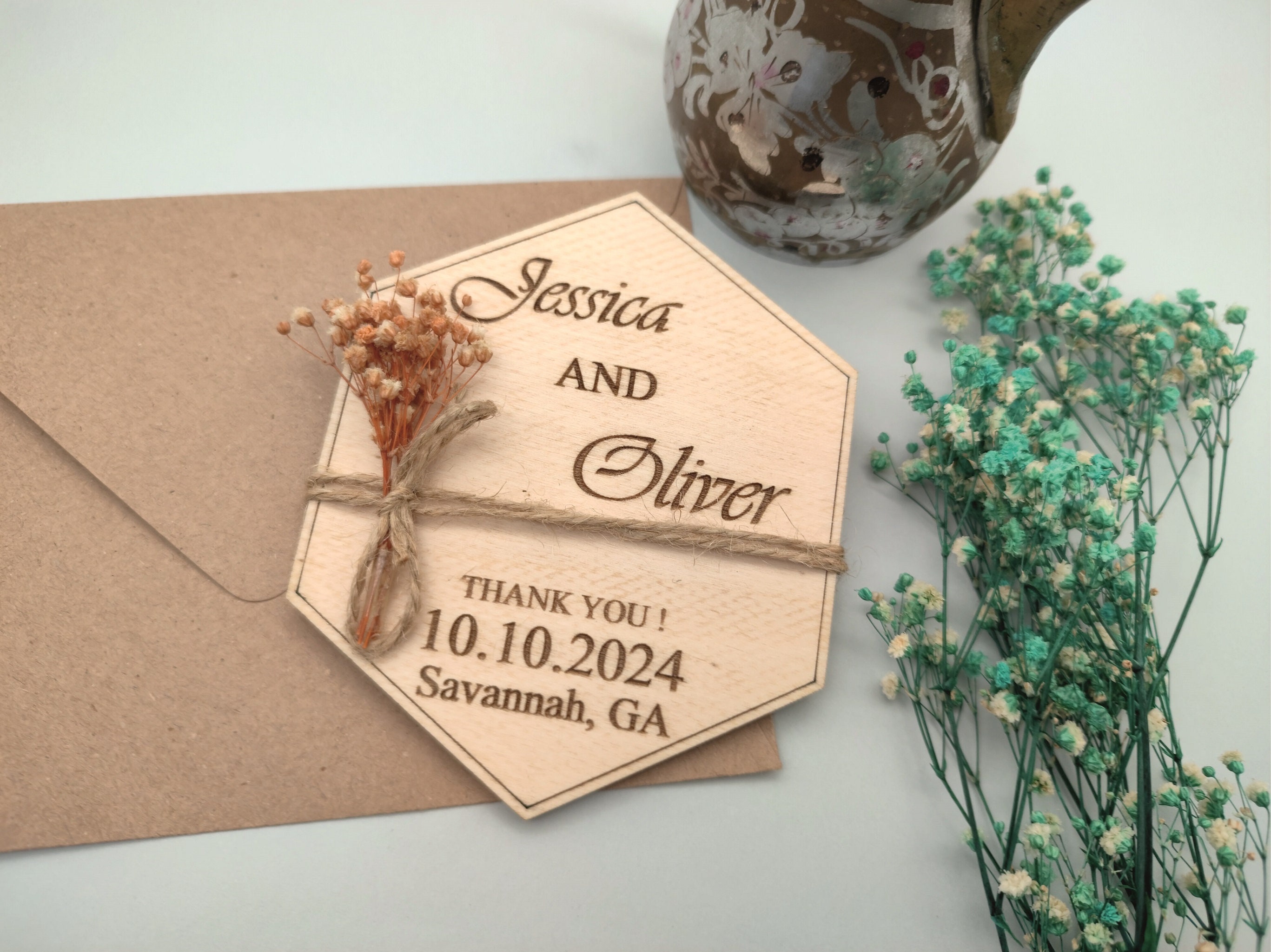 Hexagon Wedding Favors for Guests in Bulk, Wood Save the Date Magnet, Floral  Save the Date, Best Save the Date, Kraft Envelope, Save Our Day 