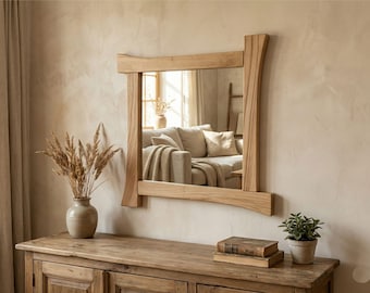 Espejo de pared de madera maciza hecho a mano, espejo rústico con marco de madera para entrada, tocador y consola, espejo decorativo, espejo de tocador, espejo de madera, espejo.