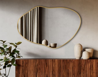 Boho Shield Mirror, Decorative Wall Mirror, Wooden Frame