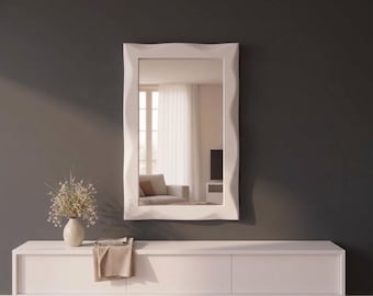 Espejo de pared ondulado, espejo blanco irregular, espejo de baño moderno, espejo de tocador minimalista, decoración de pared grande