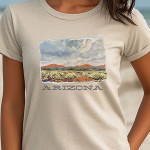 Koszulka Arizona, prezent dla mężczyzn i kobiet, koszulka pamiątkowa, sztuka Jamesa Bohlinga, podróżnik z Arizony, koszulka vintage retro, koszulka z motywem stanów, koszulka Outdoor Desert