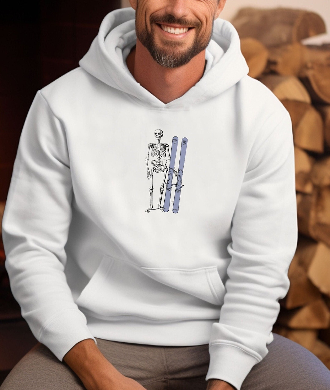 Skeleton Ski Hoodie, Unisex Hoodie, Graphic Ski Hoodie, Vintage Retro