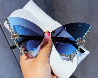 Lunettes de soleil papillon de luxe pour femmes, lunettes de vue pour dames surdimensionnées, sans monture, vintage