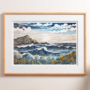 Cornish Sun over the Sea : Giclée Art Print (Landscape Style Size 30x40cm) available Print Only