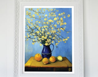 Flowers in Vase with Fruit : Giclée Art Print (Still Life Style A3) available Print Only