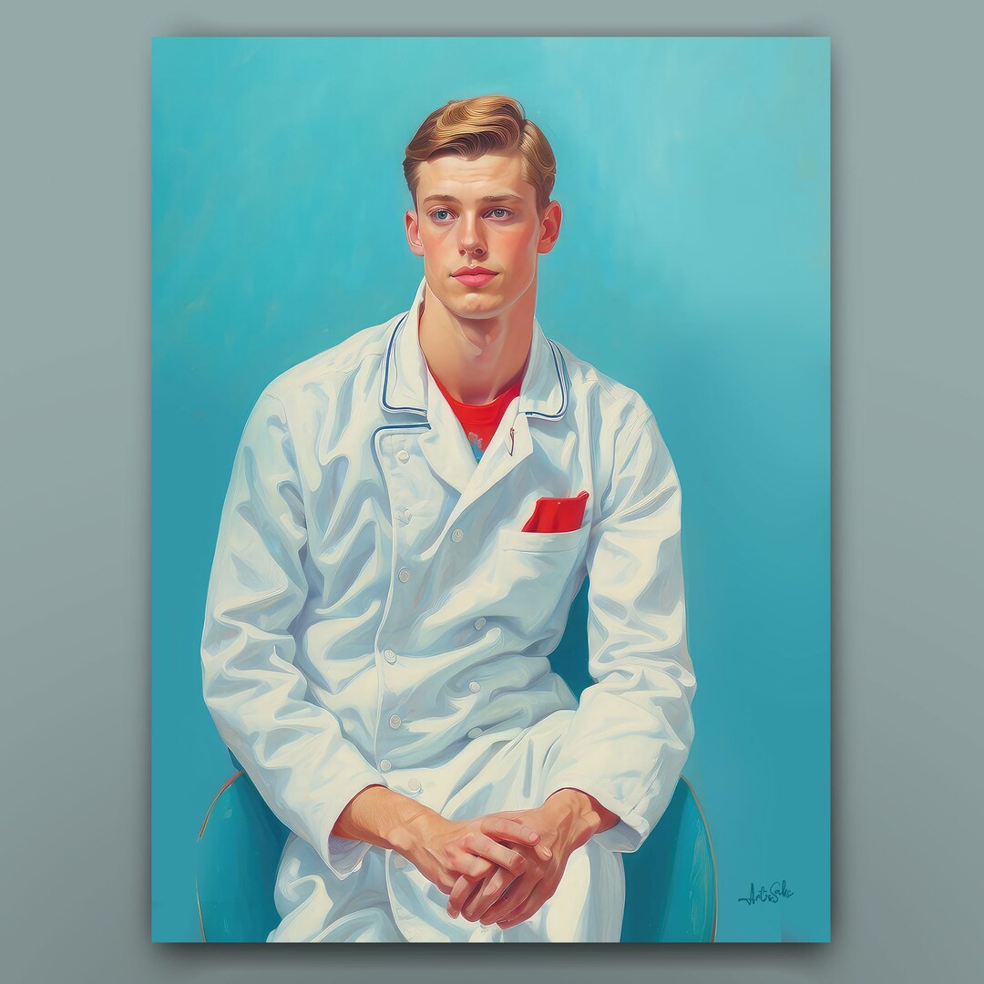 Portrait Style Lab Young Man in Lab Coat : Giclée Art Print portrait Style 45x60cm ...