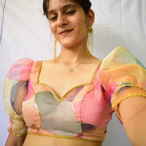 Panchkula Blouse, Organza silk, Indian Designer Blouse, Saree Blouse, crop top, Handmade Blouse