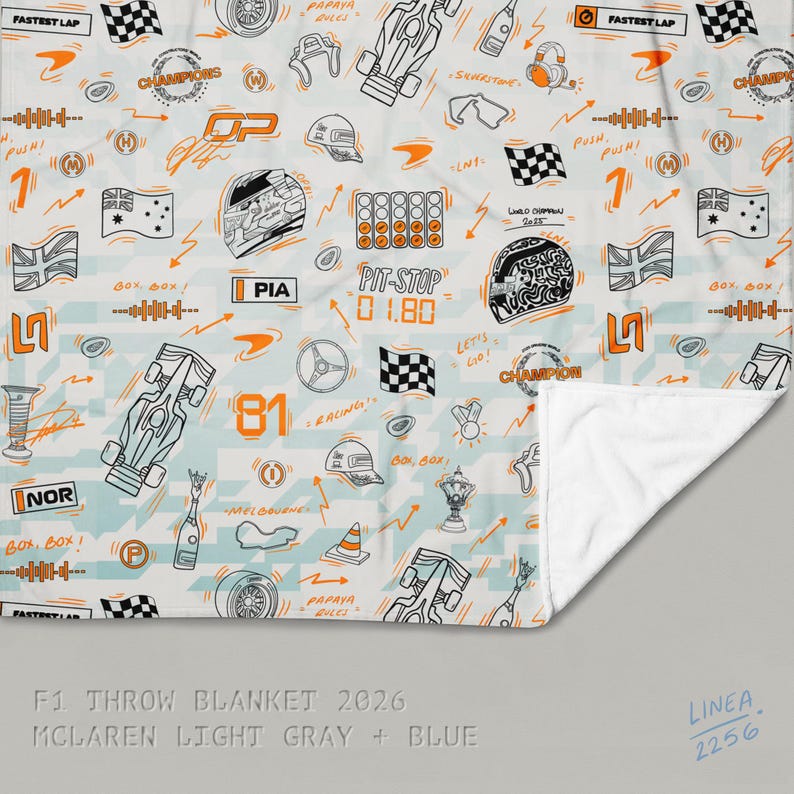 F1 Theam Throw Blanket | Mclaren | Ferrari | RedBull | Mercedes McLaren Gray