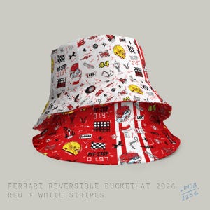 Reversible Ferrari F1 Bucket Hat – Doodle Print | Breathable Fabric | Scuderia Ferrari Hat Formula 1 Inspired – Racing Doodle Style