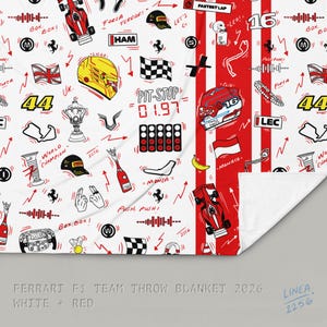 F1 Theam Throw Blanket | Mclaren | Ferrari | RedBull | Mercedes Ferrari White