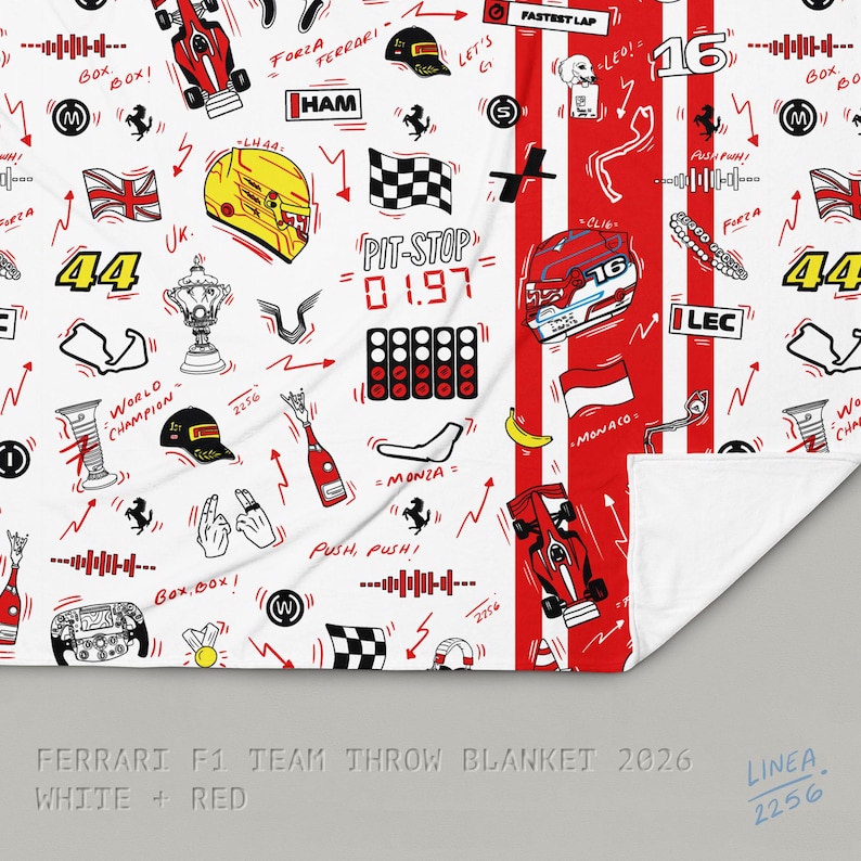 F1 Theam Throw Blanket | Mclaren | Ferrari | RedBull | Mercedes Ferrari White