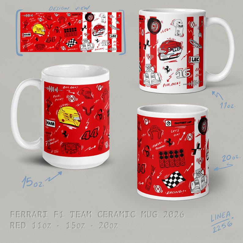 F1 Team Ceramic Mug - McLaren | Ferrari | Mercedes | RedBull | Alpine | Tracks Ferrari - Red