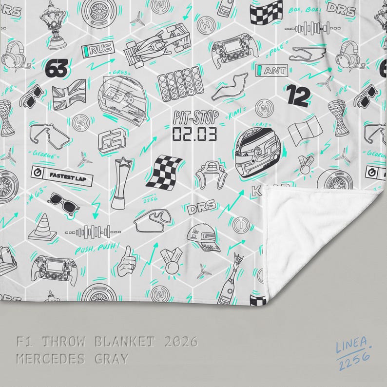 F1 Theam Throw Blanket | Mclaren | Ferrari | RedBull | Mercedes Mercedes Gray