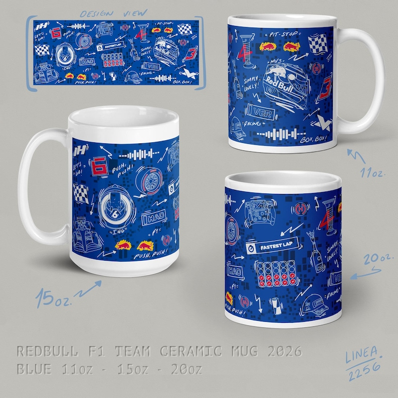 F1 Team Ceramic Mug - McLaren | Ferrari | Mercedes | RedBull | Alpine | Tracks RedBull - Blue