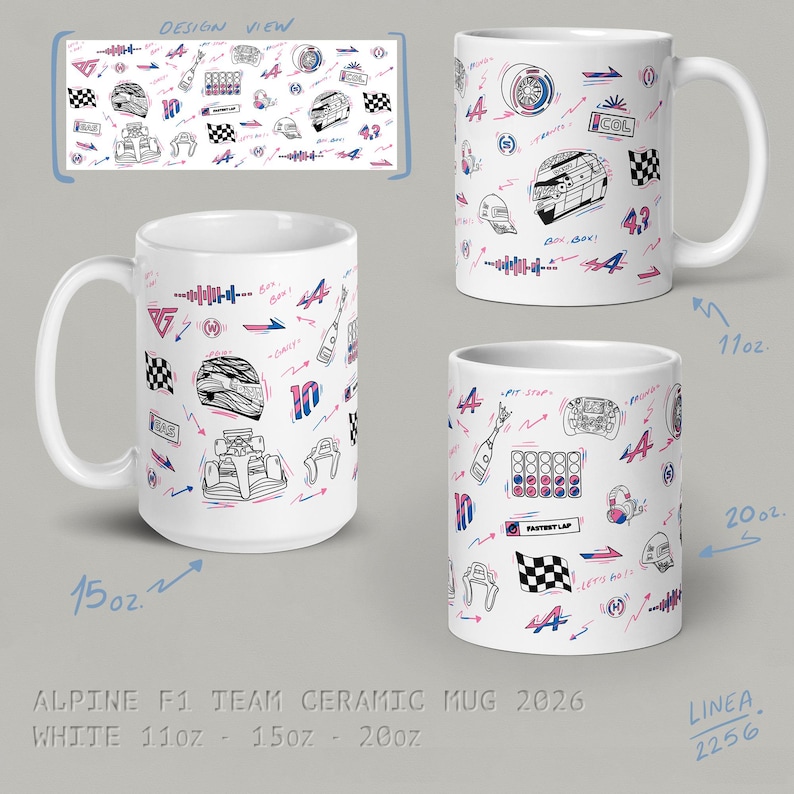 F1 Team Ceramic Mug - McLaren | Ferrari | Mercedes | RedBull | Alpine | Tracks Alpine