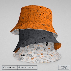Reversible McLaren F1 Bucket Hat – Doodle Print | Breathable Fabric | McLaren Hat Formula 1 Inspired – Racing Doodle Style