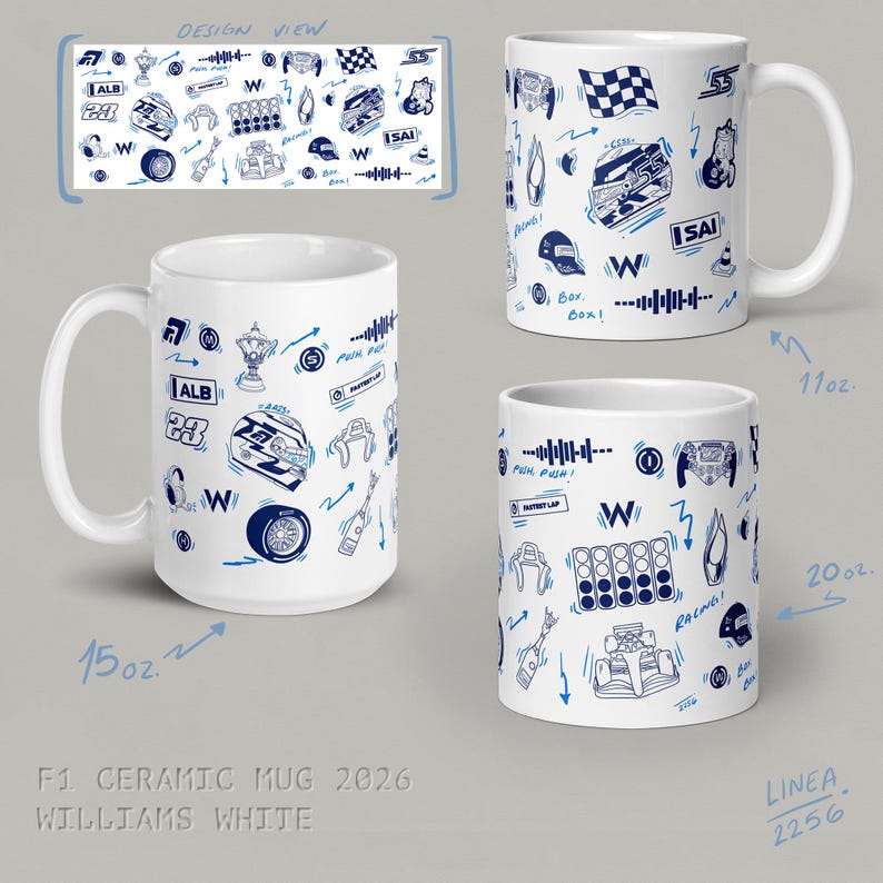 F1 Team Ceramic Mug - McLaren | Ferrari | Mercedes | RedBull | Alpine | Tracks Williams