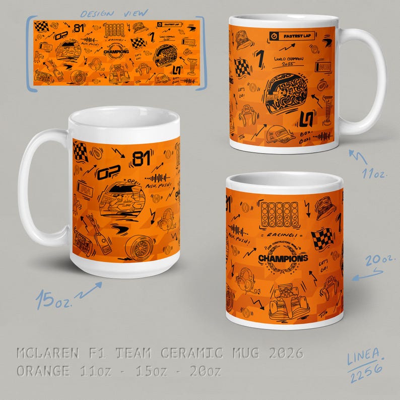 F1 Team Ceramic Mug - McLaren | Ferrari | Mercedes | RedBull | Alpine | Tracks McLaren - Orange