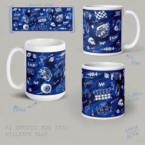 F1 Team Ceramic Mug - McLaren | Ferrari | Mercedes | RedBull | Alpine | Tracks Williams - Blue