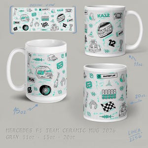 F1 Team Ceramic Mug - McLaren | Ferrari | Mercedes | RedBull | Alpine | Tracks Mercedes - Gray