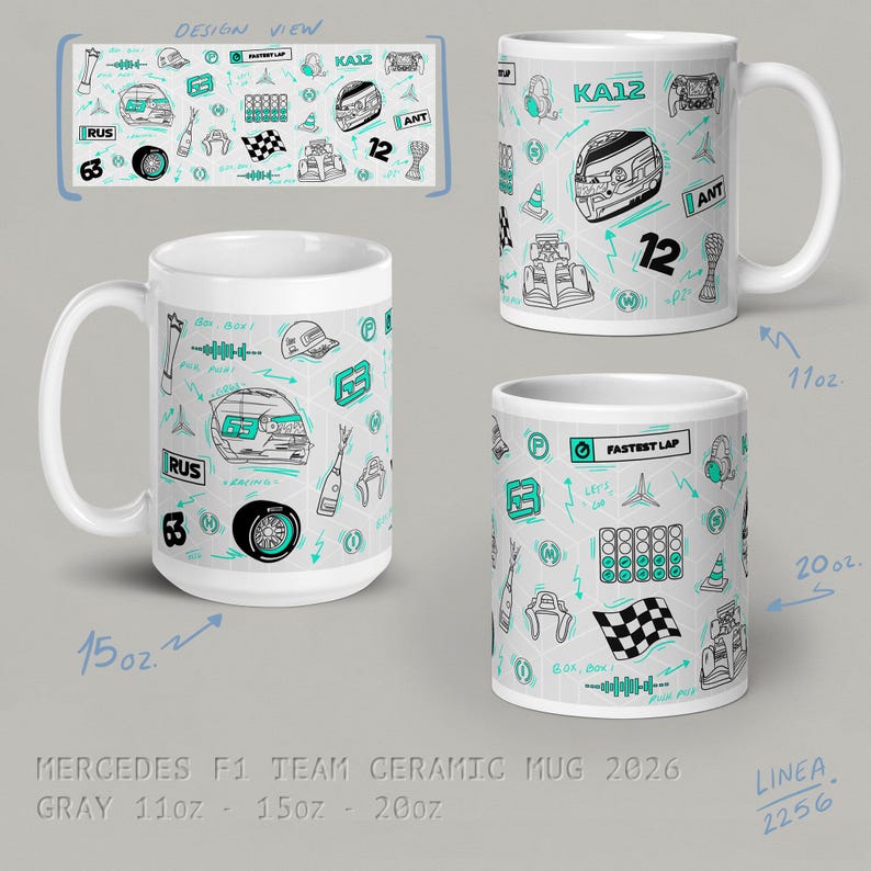 F1 Team Ceramic Mug - McLaren | Ferrari | Mercedes | RedBull | Alpine | Tracks Mercedes - Gray