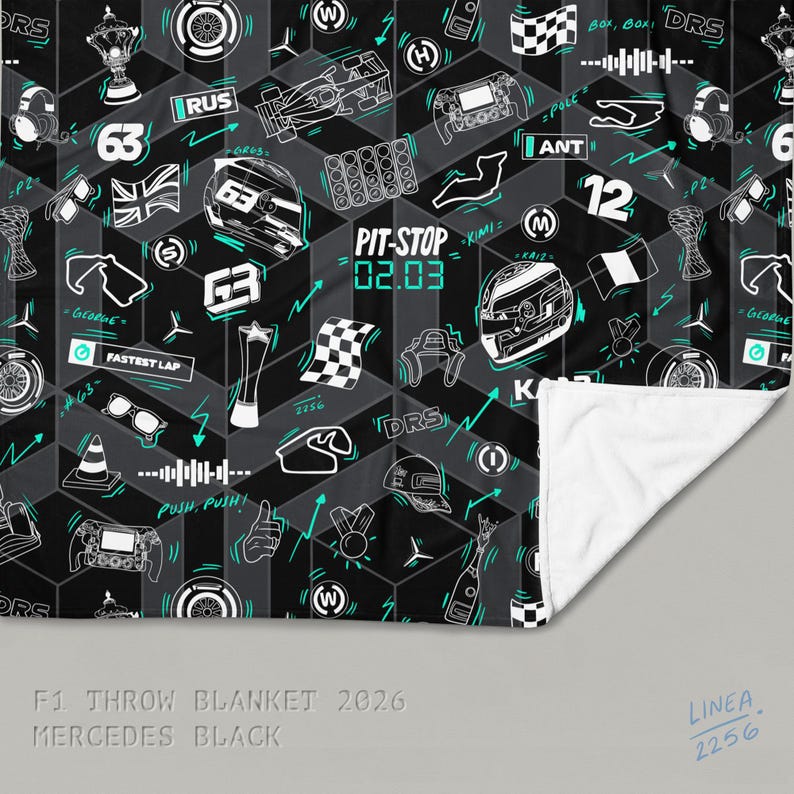 F1 Theam Throw Blanket | Mclaren | Ferrari | RedBull | Mercedes Mercedes Black
