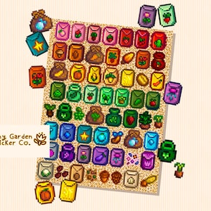 Feuille d'autocollants Stardew Valley Seed Collection - 58 autocollants en vinyle imperméables uniques pour journaux, agendas et cadeaux - Décoration de jeu confortable