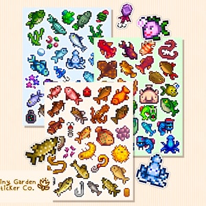 Stardew Valley Fish Sticker Sheet Kollektion | SDV Angelaufkleber, regelmäßig, selten, legendärer Fisch, Bündel verfügbar