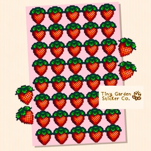 Feuille d'autocollants Stardew Valley Mini fraises | Stickers fraises mignons pour Bullet Journal, agenda ou calendrier - Cadeau doux pour un ami