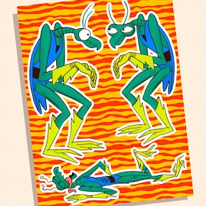 Retro Cartoon Zorak Sticker Sheet | 90s Animation Nostalgic Stickers for Fans of The Brak Show, Brat Prey Mantis, Classic TV Characters