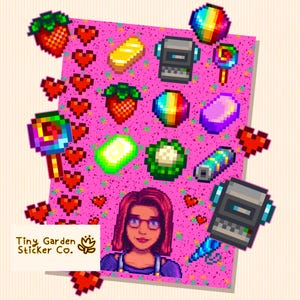Stardew Valley - Adesivos de Personalidade do Personagem Maru | Pacote de Baterias Cientista SDV, Fragmento Prismático, Corações de Amizade de Concha de Sereia