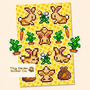 Foglio di adesivi a forma di coniglio Stardew Valley Bunnies / Adesivi adorabili a forma di coniglio SDV per decorazioni, agende, regali e altro ancora. Carota e dente di leone