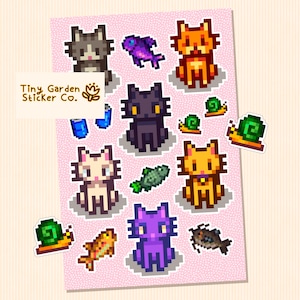 Feuille d'autocollants pour chats de Stardew Valley | Adorables autocollants SDV pour chats pour décoration, agendas, cadeaux et plus encore - Comprend 6 motifs de chats uniques