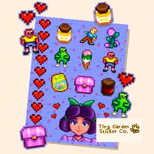 Stardew Valley - Feuille d'autocollants de la personnalité du personnage de Jas | Sticker SDV - Rose féerique chérie, poupées, boîte de fées, miel, coeurs de bonbons
