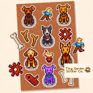 Stardew Valley Hunde Sticker Bogen | Entzückende SDV Haustier - Süßes Dekor, Planer, Geschenke 6 Einzigartige Hunderassen Terrier Hound Shepard Farm Welpe