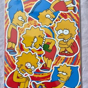 Hoja de calcomanías de dibujos animados retro del caos / calcomanías nostálgicas para fanáticos de la animación de los años 90: Lisa existencial, ansiedad, sarcasmo y caos identificable