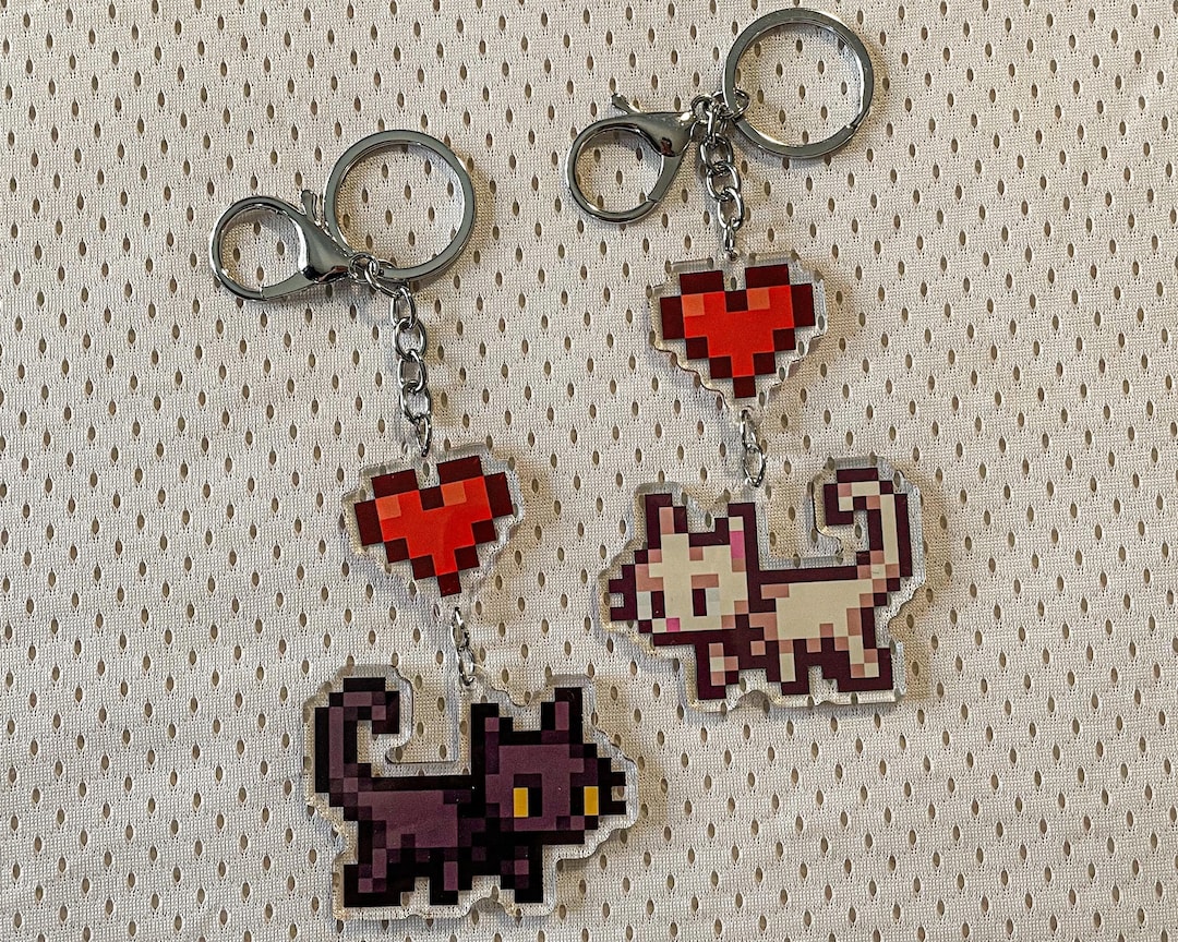 Stardew Valley Cat Keychain: Double-sided Black & White Kitten Charm - Etsy