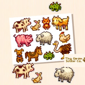 Stardew Valley Farm Tiere Sticker Bogen - Huhn Kuh Schaf Ziege Katze Hund Pferd Kaninchen Schwein Dinosaurier Strauß