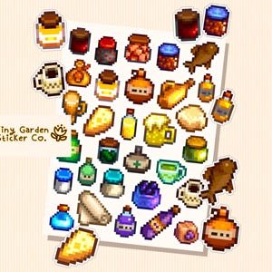 Folha de adesivos de itens artesanais Stardew Valley – 38 adesivos de vinil à prova d'água exclusivos para diários, planejadores e presentes - SDV Cozy Gaming Decor