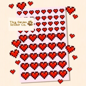 Feuille d'autocollants Stardew Valley Tiny Hearts | Adorable tracker de date du jour pour Bullet Journals, agendas et calendriers - Cadeau Pixel Art