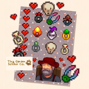 Stardew Valley - Folha de adesivos de personalidade de personagem Gil | Adesivo SDV - Recompensas de Monster Slayer, anéis e prêmios da Adventurer's Guild