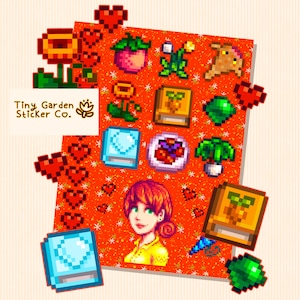 Stardew Valley - Feuille d'autocollants de personnalité Penny | Bibliothèque SDV, émeraude, coquillage de sirène et coeurs de l'amitié école à domicile