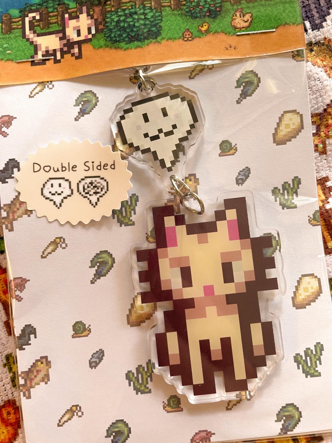 Stardew Valley White Cat Keychain Bag Charm | Double-sided Emotion ...