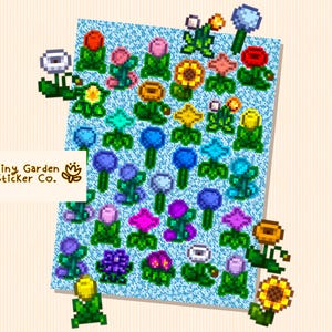 Feuille d'autocollants de la collection de fleurs Stardew Valley - Bouquet d'autocollants en vinyle imperméables pour journaux, agendas et cadeaux - Décoration de jeu confortable